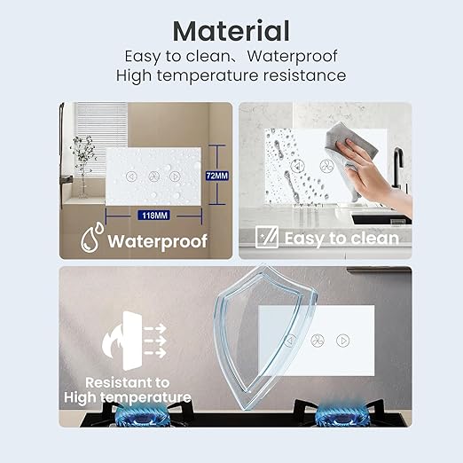 Smart Fan Switch 118X72X34MM Need Neutral Wire, 2.4GHz WiFi,Tempered Glass Panel, Multi-Control Way Work with Alexa and Smart Life, White WiFi Fan