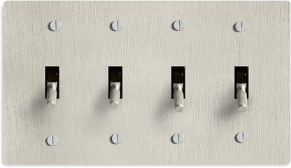 Select 15A 120V AC 4-Gang Toggle Switch, Vintage Satin Nickel Plated Single Pole 3 Way Compatible Wall Mount Toggle Switch, Included Faceplate & Switch Module, UL Listed