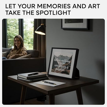 Homeforia 10x10 Black Picture Frame, High End Metal 10 by 10 Square Frames with Mat 8 x 8 Opening, 10by10 Poster Frames Matted to 8x8 Photo, Wall or Tabletop Frames, Tempered Glass, Wall Kit, Set of 3