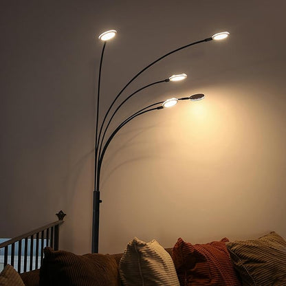Brightech Orion Arc Floor Lamp for Living Room, Dimmable Tree Floor Lamp with 5 Adjustable Arms, Multi-Head Standing Lamp with Flexible Rotating LEDs for Bedroom - Bright Hanging Lighting - Black