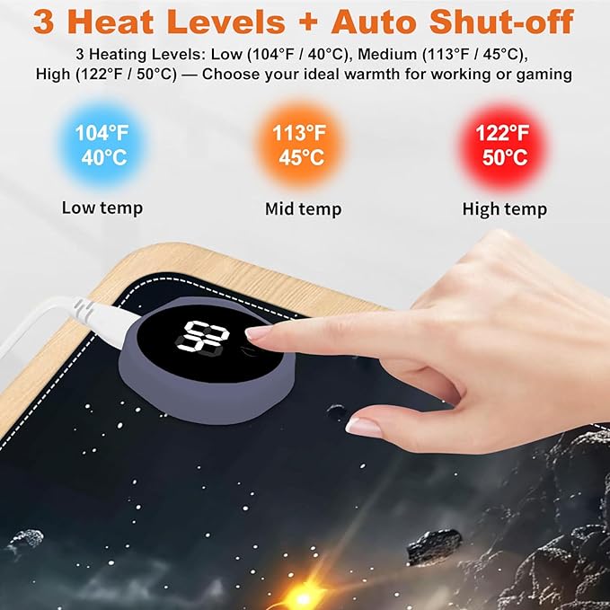 Small Heated Desk Pad 23.6" x 14.2" – Compact Electric Mouse Pad with 3 Heating Levels, Auto Shut-Off, Waterproof PU Surface, Plug-in Warmer for Office or Home Use, Astronaut