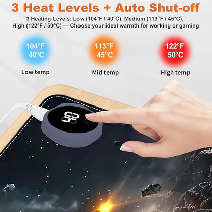 Heated Mouse Pad for Desk 31.5" x 13" – PU Leather Warm Desk Pad with 3 Heat Levels (104°F/113°F/122°F), Plug-in Electric Heating Mat with Auto Shut-Off, Waterproof & Rollable, Astronaut