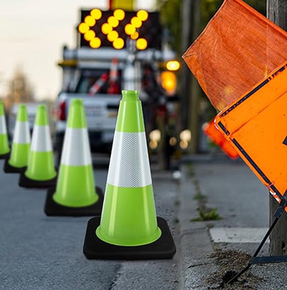 BESEA 8Pack 18" inch Traffic Cones Green Safety Cones PVC Construction Cones with 6 inch Reflective Collar for Home Driveway Road Parking Use(8 Cones)