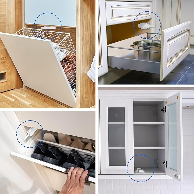 Jiayi Push Open Door Latch Push Catch Magentic Push Open Cabinet Latches Hardware for Kitchen Drawer Closer Touch Release Open for RV Door Damper, Large Push to Open Wardrobe Closure (White, 8 Pack)