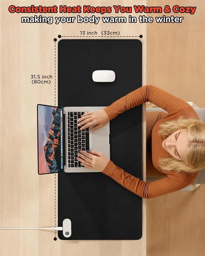 Resen Heated Desk Pad, 31.5x13 Fast Heating Mouse Pad with 5 Temperature Settings, Digital Display, Auto Shut-Off, PVC Leather Surface for Office and Home Use, Energy Efficient & Safe (Black)