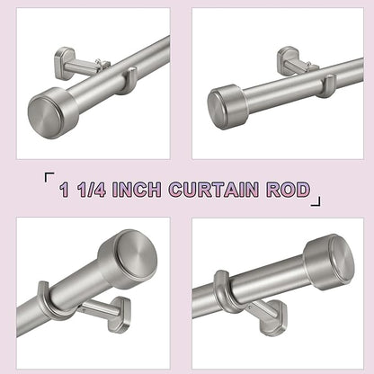 Heavy Duty Curtain Rods,1 1/4" Large Diameter Premium Nonadjustable Curtain Rod,120in/10ft Custom Window Treatment Rods with Durable Aluminum Brackets and End Caps,Brushed Nickel Finish