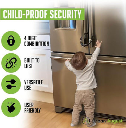 Urban August Refrigerator Lock for Kids & Adults, 4-Digit Code Fridge Lock for French-Door Refrigerators, & Versatile Cabinet (One)