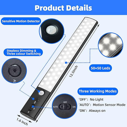 Motion Sensor Cabinet Light 4 Pack- 4200 mAh Battery Operated Rechargeable Closet Lights - Extra-Bright Under Cabinet Lights - Wireless Indoor LED Light Strip - Motion Activated Lighting
