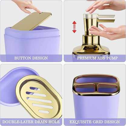 Bathroom Accessory Set, 11PC Bathroom Set, Purple Bathroom Accessories, Bathroom Accessories Set with Trash Can, 3PC Soap Dispensers and Toilet Brush