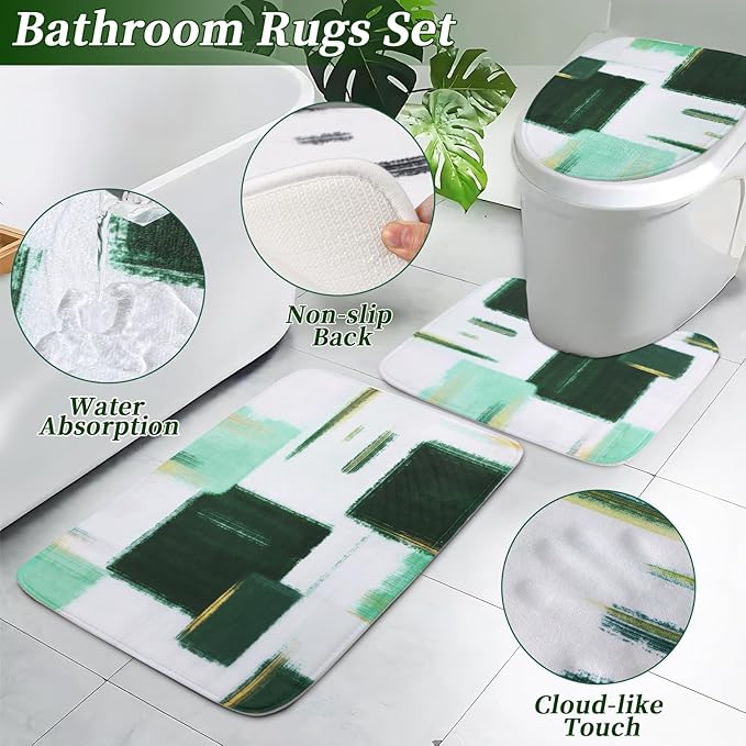 Bathroom Accessories Set - 26PCS Dark Green Bathroom Set, Bathroom Accessory Set with Shower Curtain and Rugs and Bathtub Mats for Home