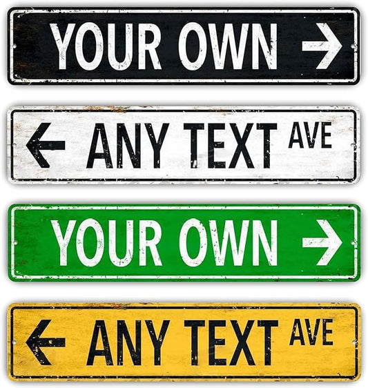 Custom Signs Outdoor Metal, Personalized Street Sign for Home Bar Wall Decor, 6x24 Inches, Indoor/Outdoor Use, Arrow Signs, Fade Resistant .040 Aluminum