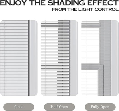 Motorized Cordless Aluminum Blinds with Remote, Automatic Room Darkening Horizontal Blinds for Indoor Window, Light Adjustment Waterproof Blinds, Customized for Home, Office, White