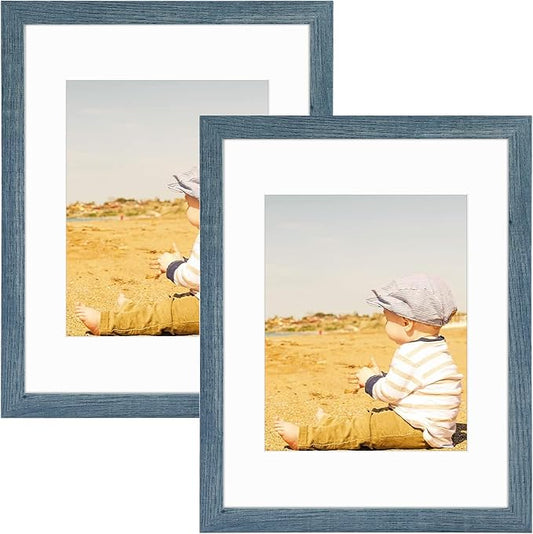 Golden State Art, 11x14 Picture Frame with Mat for 8x10 - High Definition Glass Wall Mounting Horizontal Vertical Display (Blue, 2 Pack)