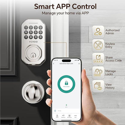 Keyless Entry Door Lock Set Smart Locks for Front Keypad Door Lock with Handle Automatic Lock One Time Password Anti Peeping Password IP54, Satin Nickel