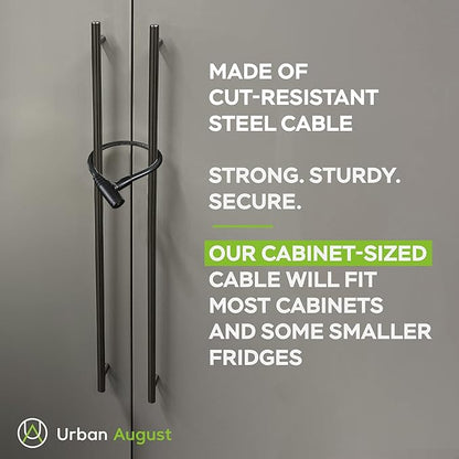 Urban August Child-Proof Refrigerator Lock for Kids & Adults - Lock for French Door Fridge and Cabinet (Small, Black - 2 Pack)