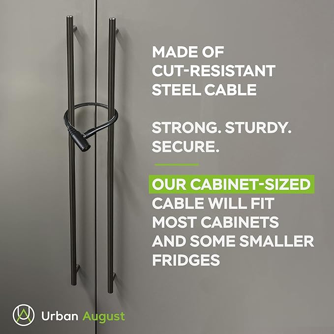 Urban August Child-Proof Refrigerator Lock for Kids & Adults - Lock for French Door Fridge and Cabinet (Small, Black, 10 Pack Keyed Alike)