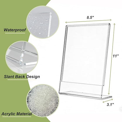 6 Pack Acrylic Sign Stand Holders, 8.5 x 11 Clear Plastic L Shape Table Paper Display Stand, Suit for Displaying Posters, Picture, Flyers, Menu
