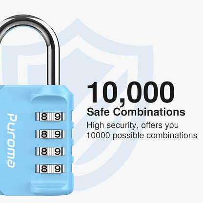 Puroma 1 Pack Combination Lock for Locker 4 Digit Outdoor Waterproof Padlock for School, Gym, Sports, Fence, Toolbox, Gate, Case, Outdoor, Hasp Storage, Cabinets (Sky Blue)