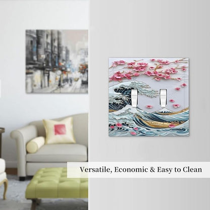 Decorative Switch Plates The Great Wave Off Kanagawa With Sakura 2 Gang Double Toggle Outlet Light Switch Cover Wall Plate Electrical Faceplate for Bedroom Bathroom Decor