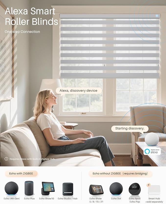 Smart Zebra Blinds for Windows, Alexa Motorized Blinds with Remote Control, Automatic Electric Power Zebra Shades for Indoor Windows (48" W x 72" H,Gray)