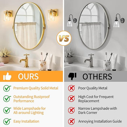 1 Light Modern Bathroom Light Fixtures Over Mirror, Brass Finish Vanity Lights for Bathroom Wall Sconces with Clear Glass Shades, E26 Socket (Bulbs Not Included)