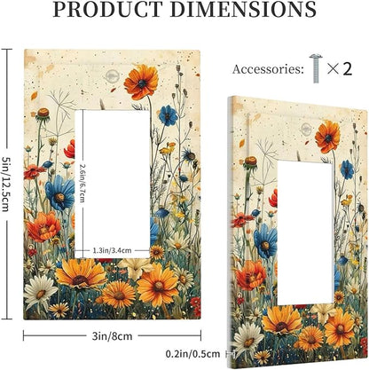 Decorative Outlet Covers Colorful Flowers Wildflowers Plants Orange Yellow Blue 1 Gang Single Rocker Light Switch Cover Plate GFCI Wall Plates Electrical Switch Plate Cover for Home Farmhouse Decor