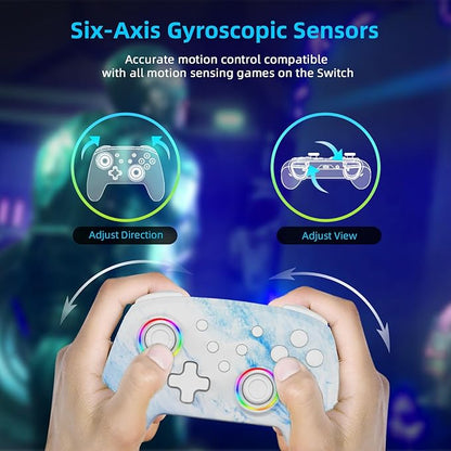 NexiGo Wireless Controller (No Deadzone) for Switch 2 and Switch, Extra Controllers for Nintendo Switch Controllers, Bluetooth Switch Controller, Turbo and LED Light (White & Blue)