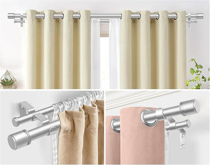 Double Curtain Rod 66 to 120 Inch, HOTOZON 1 Inch Heavy Duty Double Curtain Rods for Windows 54 to 116 Inches(4.5-9.6 ft), Telescoping Drapery Rod with Simple End Finials, Silver