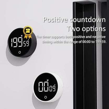 Digital Kitchen Timer, Rechargeable Magnetic Visual Timer with Large LED Display, Adjustable Volume for Classroom, Cooking, Fitness, Baking, Kids Learning & Teaching (1, Black)