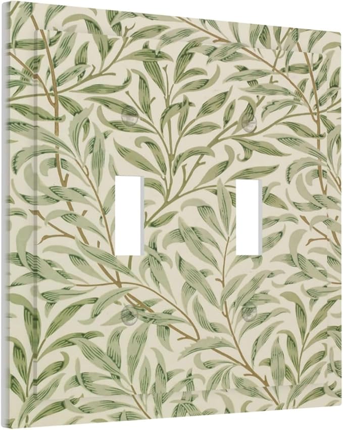 Decorative Light Switch Cover Vintage Morris Willow Leaf Green Leaves Double Toggle Switchplate 2 Gang Personalized Wall Plate Switchcovers Decora Light Switch Plate for Home Decor