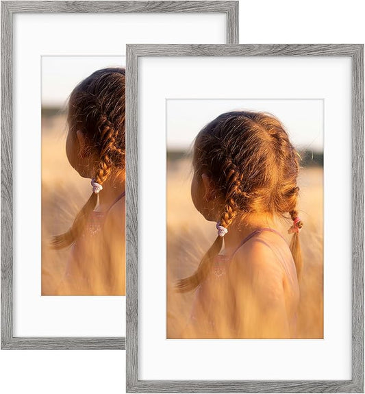 Golden State Art, 16X24 Picture Frame with Mat for 12X18 - High Definition Glass Wall Mounting Horizontal Vertical Display (Gray, 2 Pack)