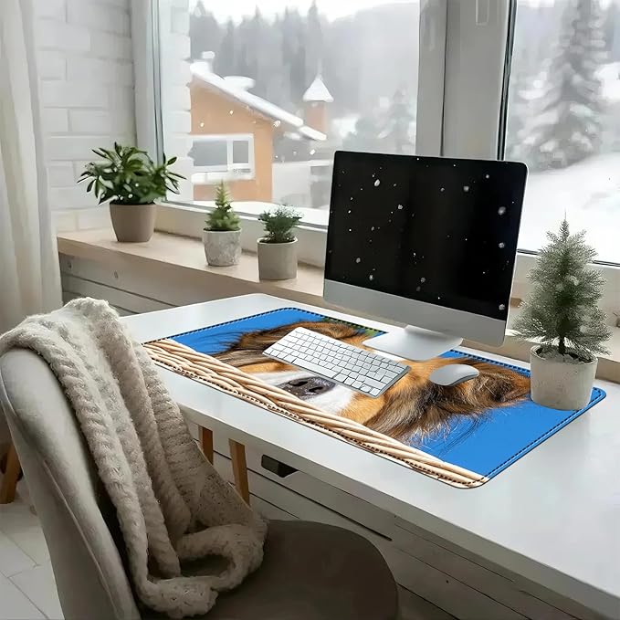 Heated Mouse Pad with 3 Temperature Settings(104°F–122°F),Large 31.5x13 Inch PU Leather Heated Desk Mat,Waterproof Warming Pad for Office,Gaming & Cold Hands Relief,Cute Dog
