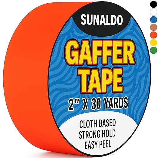 Gaffers Tape, Strong Hold, Easy to Rip, Residue-Free Professional Grade Floor Tape for Electrical Cords, Matte Finish Non Reflective, Weather Resistant (1 Pack, Red, 2" x 30 Yards)