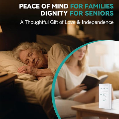 Bed Alarms for Elderly - Under & On Mattress Wireless Sensor Pad & Pager with Early & Exit Alarm Modes - Bed Alarms and Fall Prevention for Elderly and Dementia Patients - Replaceable Battery