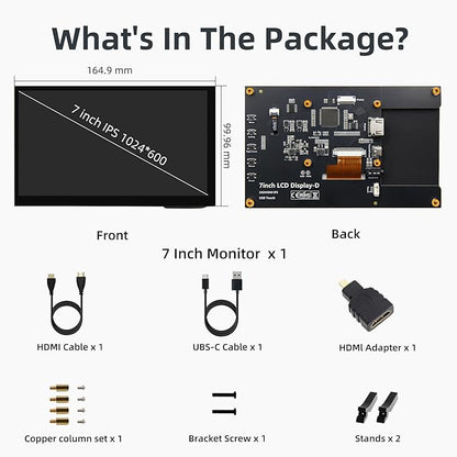 7 Inch IPS LCD Touch Screen Display 1024×600 HDMI Capacitive Mini Small Monitor for Raspberry Pi 5/4/3/2/B/B+, BB Black, Win 11/10/8/7