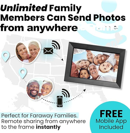 PhotoSpring No Subscription, 10in WiFi Digital Picture Frame, Email App Web, USA Company, 32gb Touch Screen, Play Videos up to 5min
