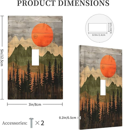 Decorative Light Switch Cover Vintage Wood Grain Sun Forest Mountains 1 Gang Single Toggle Device Electrical Faceplate Switchplates Decorator Outlet Wall Plate for Farmhouse Cabin Decor