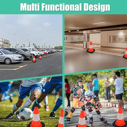 BESEA 12 Inch Traffic Cones, Safety Cones with 4" Reflective Collar, Lightweight & Durable PVC Road Cones for Parking, Sports Training, Construction, Driveway (6 Pack)