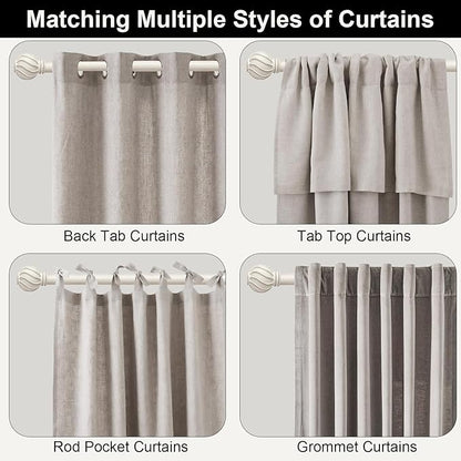 White Curtain Rods Set of 2 for Windows 48 to 84 Inch 7/8" Diamete Heavy Duty Adjustable Window Curtain Rod with Decorative Finials for Farmhouse Bedroom Living Room Kitchen Outdoor
