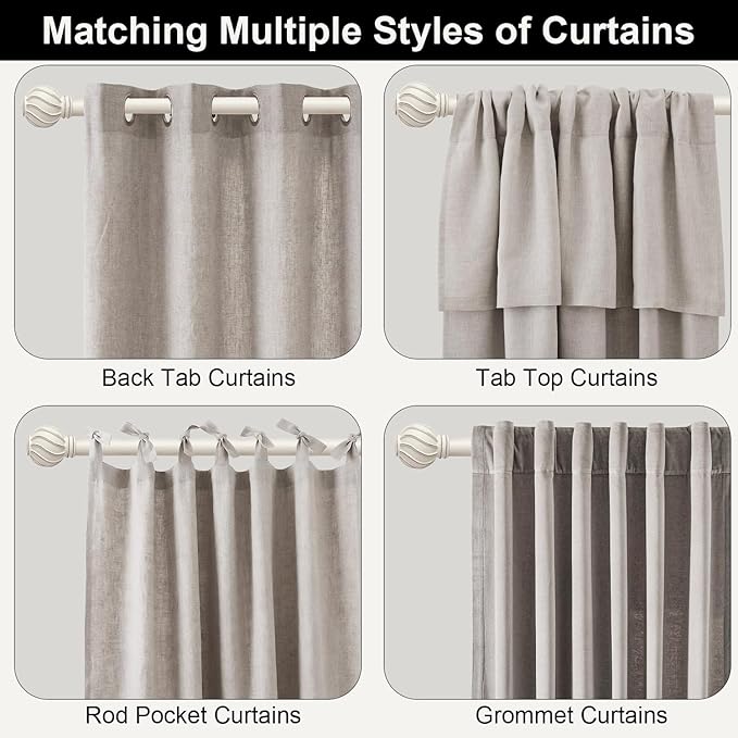 White Curtain Rods Set of 2 for Windows 66 to 120 Inch Long Window Curtain Rod 7/8" Diamete Heavy Duty Adjustable with Decorative Finials for Farmhouse Bedroom Living Room Kitchen Outdoor
