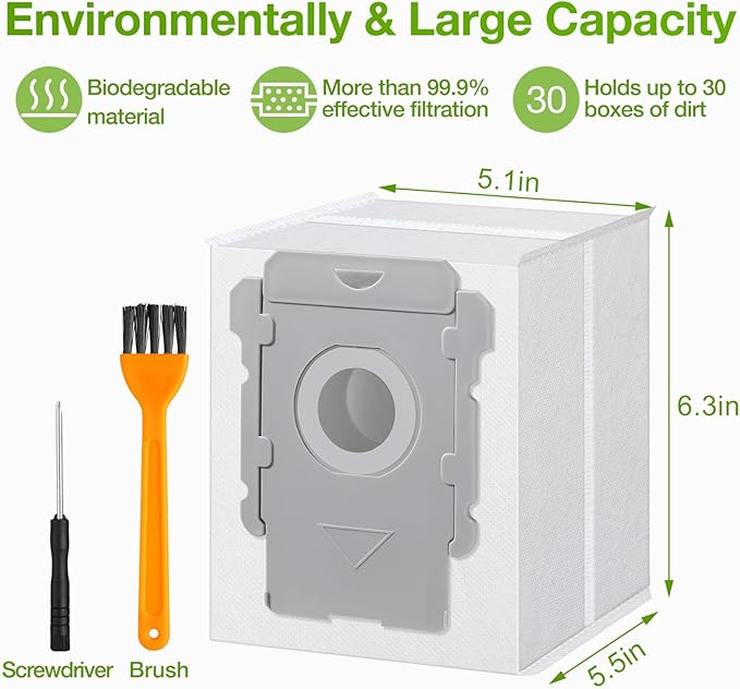 20 Pack Vacuum Bags for iRobot Roomba, Effective Dust Filtration, Compatible with i3+ i4+ i5+ i6+ j6+ i7+ j7+ i8+ J8+ J9+ s9+ 104 105 405 505 705 Combo & All Clean Base Auto Dirt Disposal bag