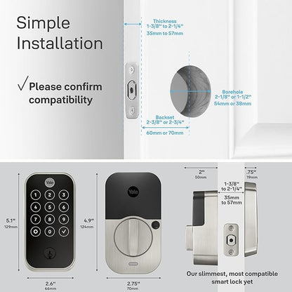 Yale Assure Lock 2 – Satin Nickel Smart Lock for Front Door with Keypad and Adjustable Entry Codes (No Wi-Fi) and Deadbolt – Secure Keyless Entry Door Lock, YRD420-BLE-619