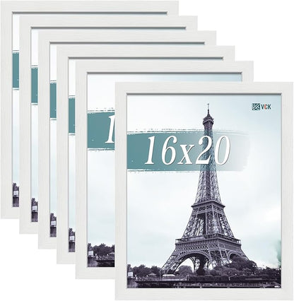 VCK 16x20 Picture Frames white Set of 6, Wide Border Wood Poster Frame, Multi-Directional Display Family Photos, Office Prints, Studio/Gallery Artwork, Woodgrain Series, Wall Hanging