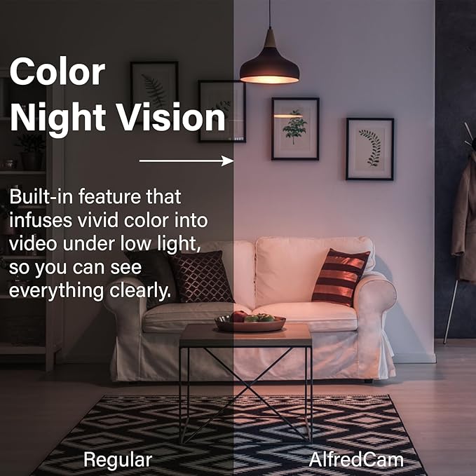 AlfredCam Indoor WiFi Security Camera, FullHD 1080P, 2.4G/WiFi, Continuous Recording, Motion Detection, Night Vision, Baby Monitor/Pet/Nanny Cam, App Powered (90M+ downloads)