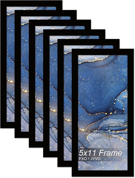 5x11 Picture Frame Set of 6, Black Frame for 5 x 11 Inch Picture Poster Photo, Light Weight and High Transparent 5 by 11 Frame for Wall - 6 Pack/Black/5"x11"