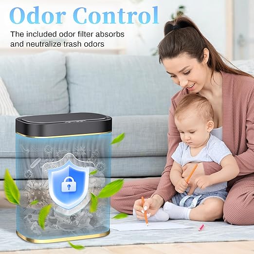 steo spce Automatic Motion Sensor Bathroom Small Trash Can with Lid, 2.6 Gallon Black Touchless Slim Garbage Can, Smart Waterproof Trash Bin for Bedroom, Restroom, Living Room, Office