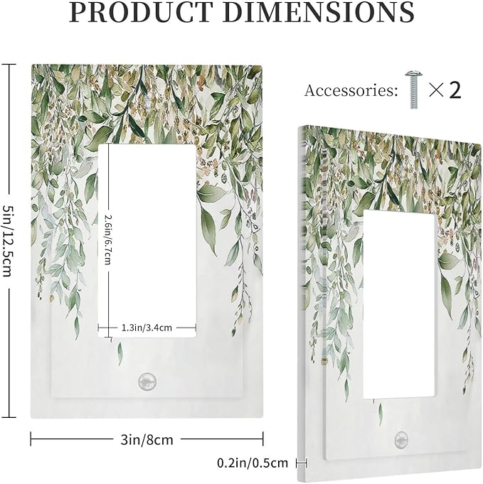 Decorative Outlet Covers Sage Green Eucalyptus Watercolor Plant Leaves 1 Gang Single Rocker Light Switch Cover Plate Wall Plates GFCI Faceplate for Bedroom Bathroom Decor