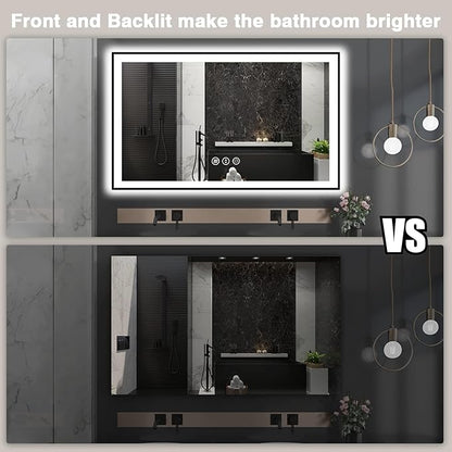 60x36 LED Mirror for Bathroom - Black Aluminum Framed (Front and Backlit),Anti-Fog Stepless 3 Colors Dimmable Lighted Smart Bathroom Mirror with Lights(Horizontal/Vertical)