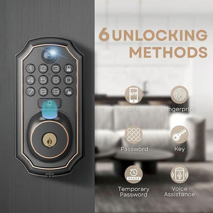 Keyless Entry Door Lock with Camera Fingerprint Door Lock Keypad Deadbolt Lock for Front Door Smart Lock App Control Voice Control