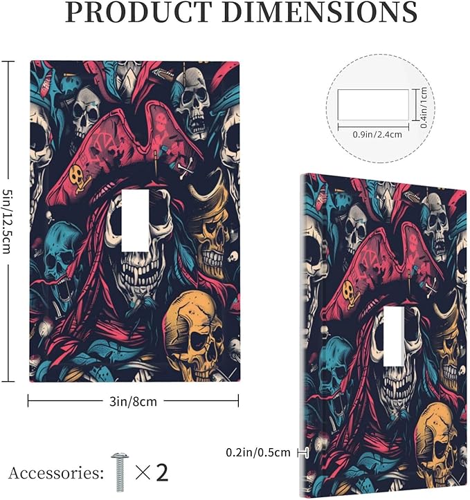 Decorative Light Switch Cover Pirate Colourful Skeleton Red Hat 1 Gang Single Toggle Device Electrical Faceplate Switchplates Decorator Outlet Wall Plate For Farmhouse Cabin Decor